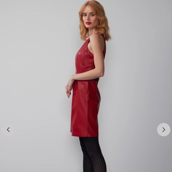 NY&Co Sleeveless Pearl Neck Vegan Leather Mini Dress - Picture 2 of 10